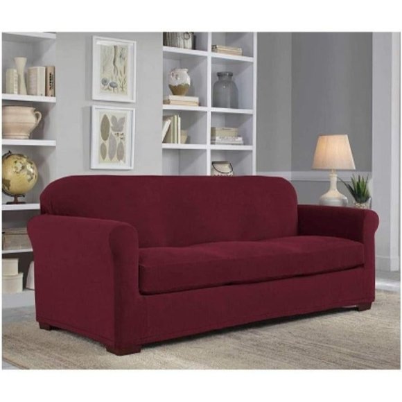 Perfect Fit NeverWet 3pc Sofa Slipcover Liquid Resistant Stain Repellent Garnet - Picture 1 of 4